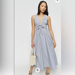 Reformation Blue and White Striped midi Dress